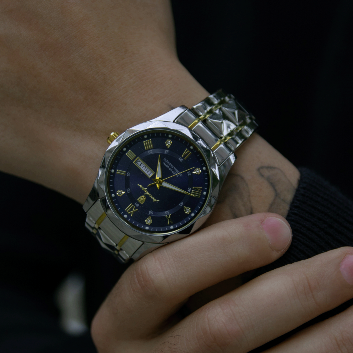 POEDAGAR Luminous Steel 40mm Watch - Resistente all'acqua | Acciaio trasferito