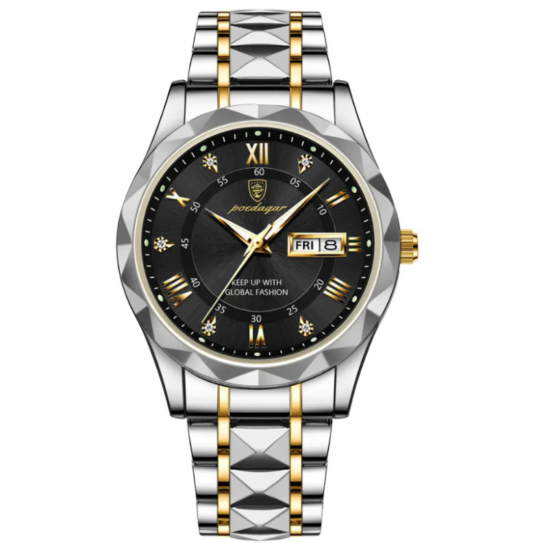 POEDAGAR Luminous Steel 40mm Watch - Resistente all'acqua | Acciaio trasferito