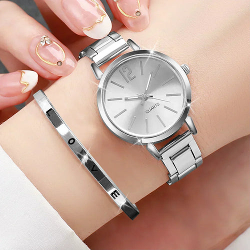 Orologio al quarzo in acciaio inossidabile + bracciale